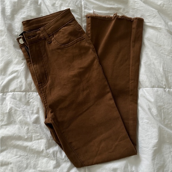 Cider Bootleg Jeans Frayed Bottom Brown Jeans Size S two front and back pockets - Picture 1 of 12